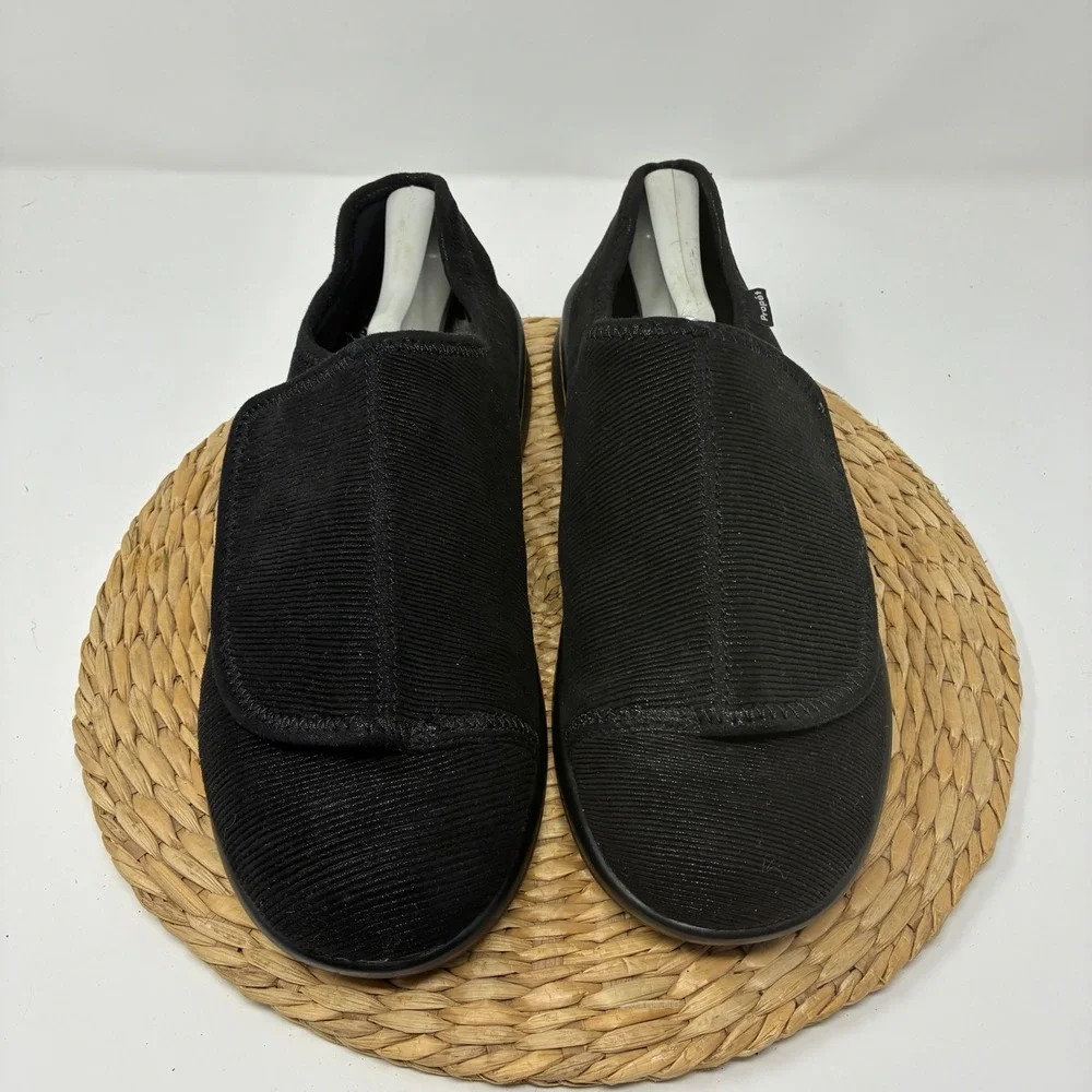 Propet M0202 Cush N Foot Mens 12 D Black Corduroy Hook Loop Recovery‎ Slippers